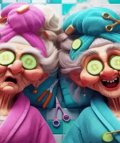 Funny Old Women Doing Skincare 5D Diamond Painting