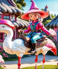 Lady Riding Flamingo 5D Diamond Painting