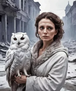 Lady With White Owl 5D Diamond Painting
