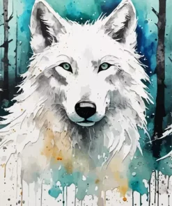 White Forest With Wolf 5D Diamond Painting