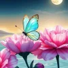 Blue Butterfly On Pink Flower 5D Diamond Painting
