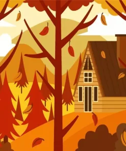 Illustration Autumn Cabin 5D Diamond Painting