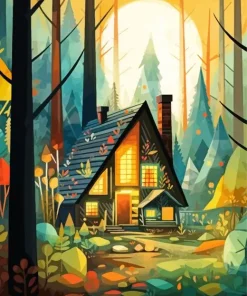 Illustration Cabin In Forest 5D Diamond Painting