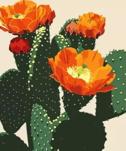 Illustration Cactus With Orange Flowers 5D Diamond Painting