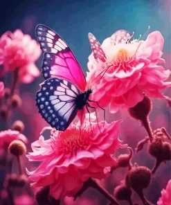 Butterfly On Pink Flower 5D Diamond Painting