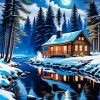 Cabin In Snow Woods 5D Diamond Painting