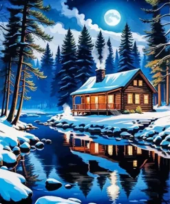 Cabin In Snow Woods 5D Diamond Painting