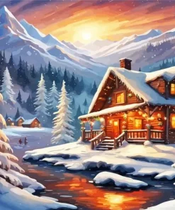 Christmas Cabin In The Woods 5D Diamond Painting