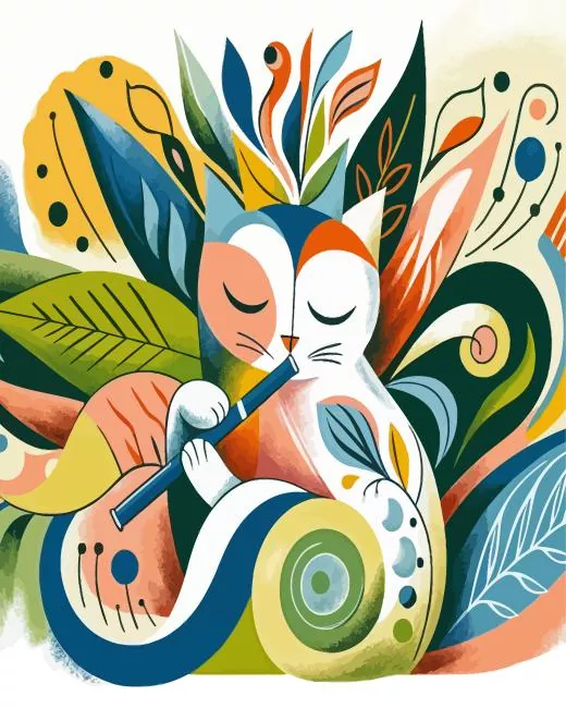 Abstract cat playing flute Diamond By Numbers Abstract Cat Playing Flute 5D Diamond Painting