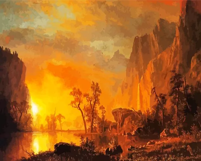Bierstadt Albert Sunset in the Rockies Diamond By Numbers Bierstadt Albert Sunset In The Rockies 5D Diamond Painting