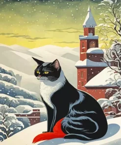 Black Cat In Snow 5D Diamond Painting