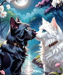 Black And White Cats Kissing 5D Diamond Painting