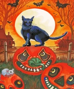 Black Cat And Bats Art 5D Diamond Painting