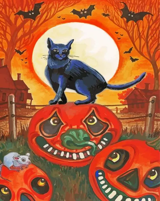 Black cat and bats art Diamond Dotz Black Cat And Bats Art 5D Diamond Painting