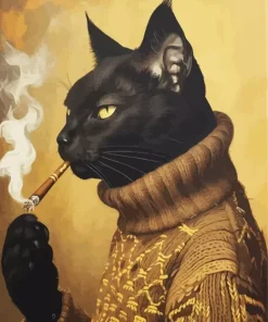 Black Cat Smoking Cigarette 5D Diamond Painting