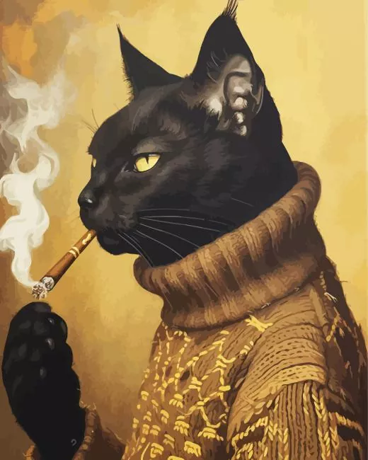 Blackc cat smoking cigarette Diamond Dotz Black Cat Smoking Cigarette 5D Diamond Painting