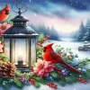 Cardinals And Lantern 5D Diamond Painting