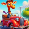 Cartoon Giraffe Driving Car 5D Diamond Painting