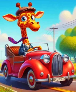 Cartoon Giraffe Driving Car 5D Diamond Painting