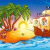 Cartoon Pirate Ship And Treasure Island 5D Diamond Painting