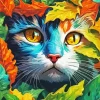 Cat Face Hiding In The Leaves 5D Diamond Painting