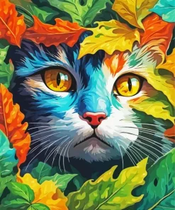 Cat Face Hiding In The Leaves 5D Diamond Painting