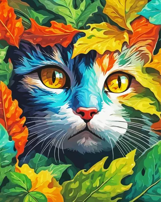 Cat Face Hiding In The Leaves Diamond Paintings Cat Face Hiding In The Leaves 5D Diamond Painting