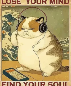 Cat Listening To Music Poster 5D Diamond Painting
