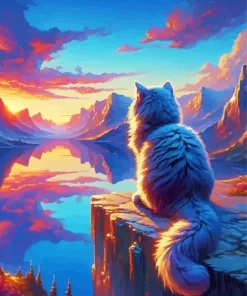 Cat Looking At Sunset 5D Diamond Painting