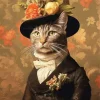 Cat Wearing A Hat With Flowers 5D Diamond Painting