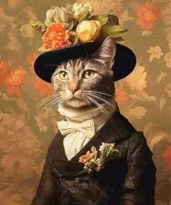 Cat Wearing A Hat With Flowers 5D Diamond Painting