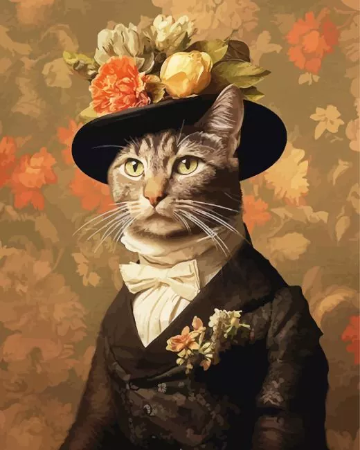 Cat wearing a hat with flowers Diamond Paintings Cat Wearing A Hat With Flowers 5D Diamond Painting