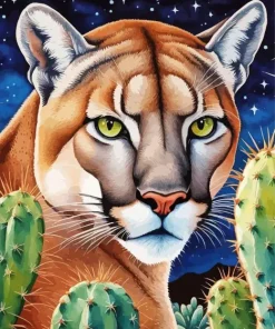 Cougar And Cactus 5D Diamond Painting