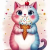 Cute Cartoon Cat Eating Ice Cream 5D Diamond Painting