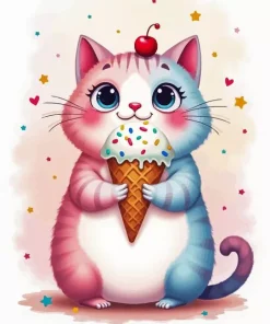 Cute Cartoon Cat Eating Ice Cream 5D Diamond Painting