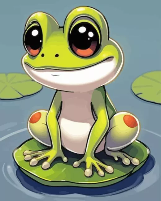 Cute cartoon frog on a lily pad Diamond Paintings Cute Cartoon Frog On A Lily Pad 5D Diamond Painting