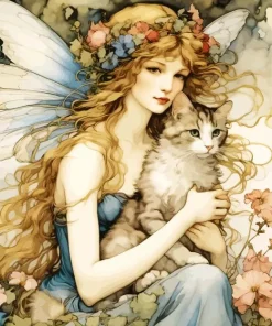 Fairy Lady And Cat 5D Diamond Painting