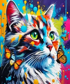Fluffy Cat And Butterflies Art 5D Diamond Painting