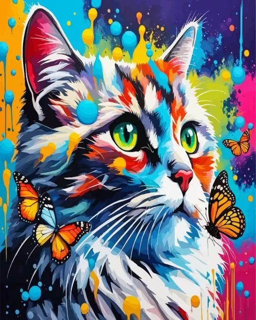 Fluffy cat and butterflies art Diamond Paintings Fluffy Cat And Butterflies Art 5D Diamond Painting