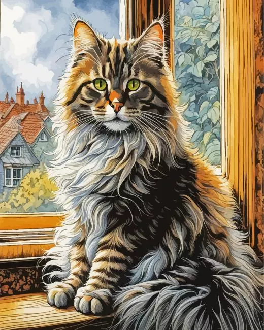 Fluffy cat by window Diamond Dotz Fluffy Cat By Window 5D Diamond Painting