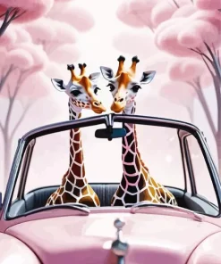 Giraffes In Car 5D Diamond Painting
