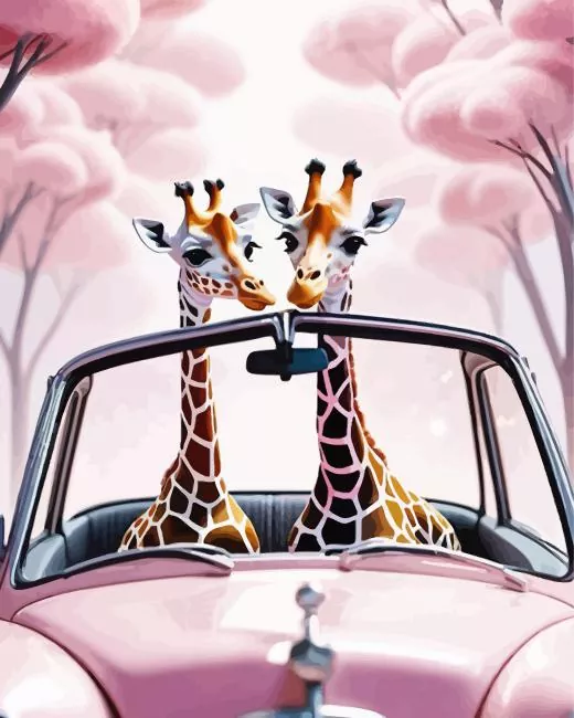 Giraffes In Car Diamond Paintings Giraffes In Car 5D Diamond Painting