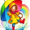 Happy Cartoon Girl Holding Umbrella 5D Diamond Painting