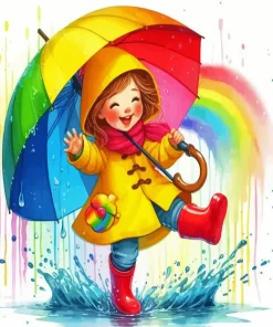 Happy Cartoon Girl Holding Umbrella 5D Diamond Painting