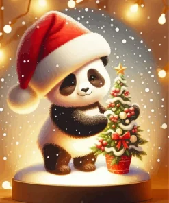 Little Cartoon Christmas Panda 5D Diamond Painting