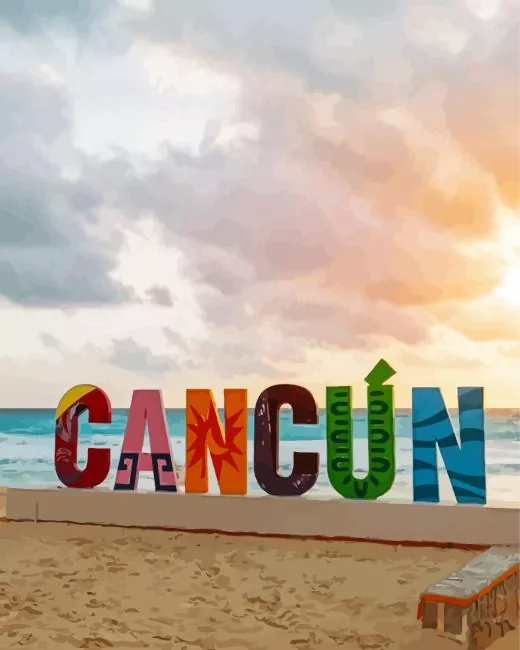 Mexico Cancun Sign Diamond By Numbers Mexico Cancun Sign 5D Diamond Painting