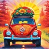 Red Hippie Car 5D Diamond Painting