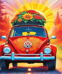 Red Hippie Car 5D Diamond Painting