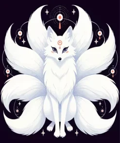 White Cartoon Nine Tailed Fox 5D Diamond Painting