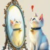 White Cat In The Mirror 5D Diamond Painting